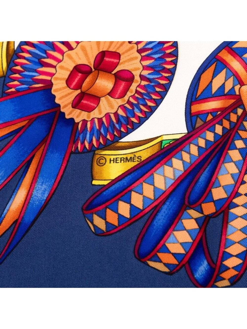 Hermes Carre 90 Les Rubans du Cheval Horse Ribbon Scarf Navy Multicolor Silk - Picture 4 of 8